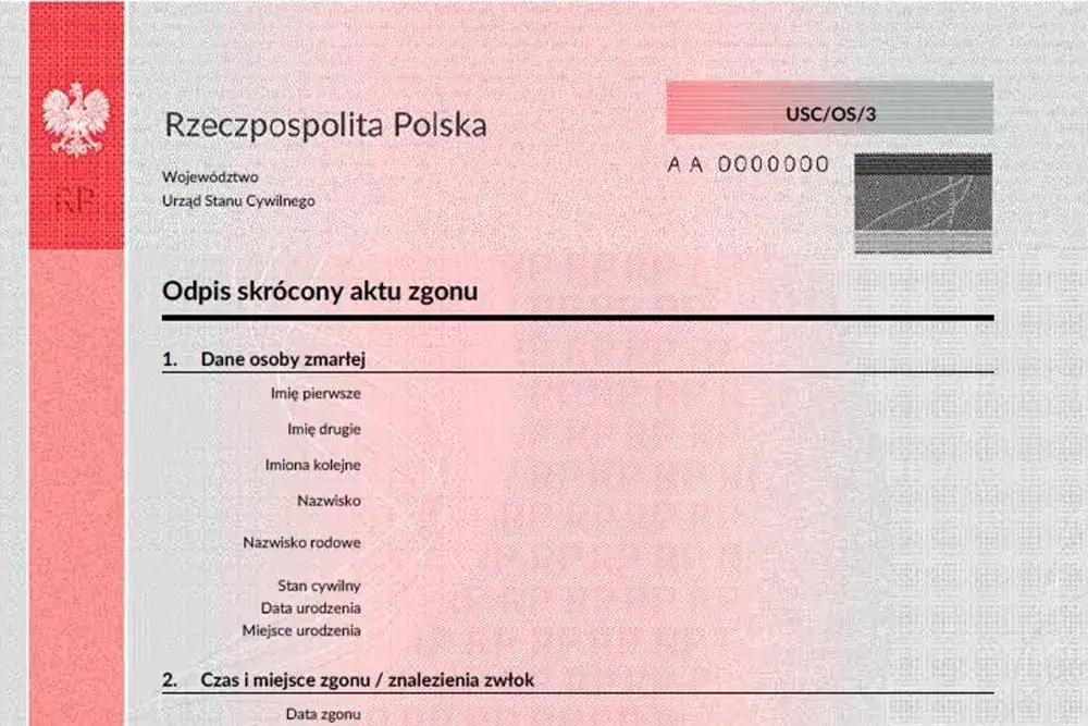 Rodzaje odpisów aktu zgonu, opłaty skarbowe