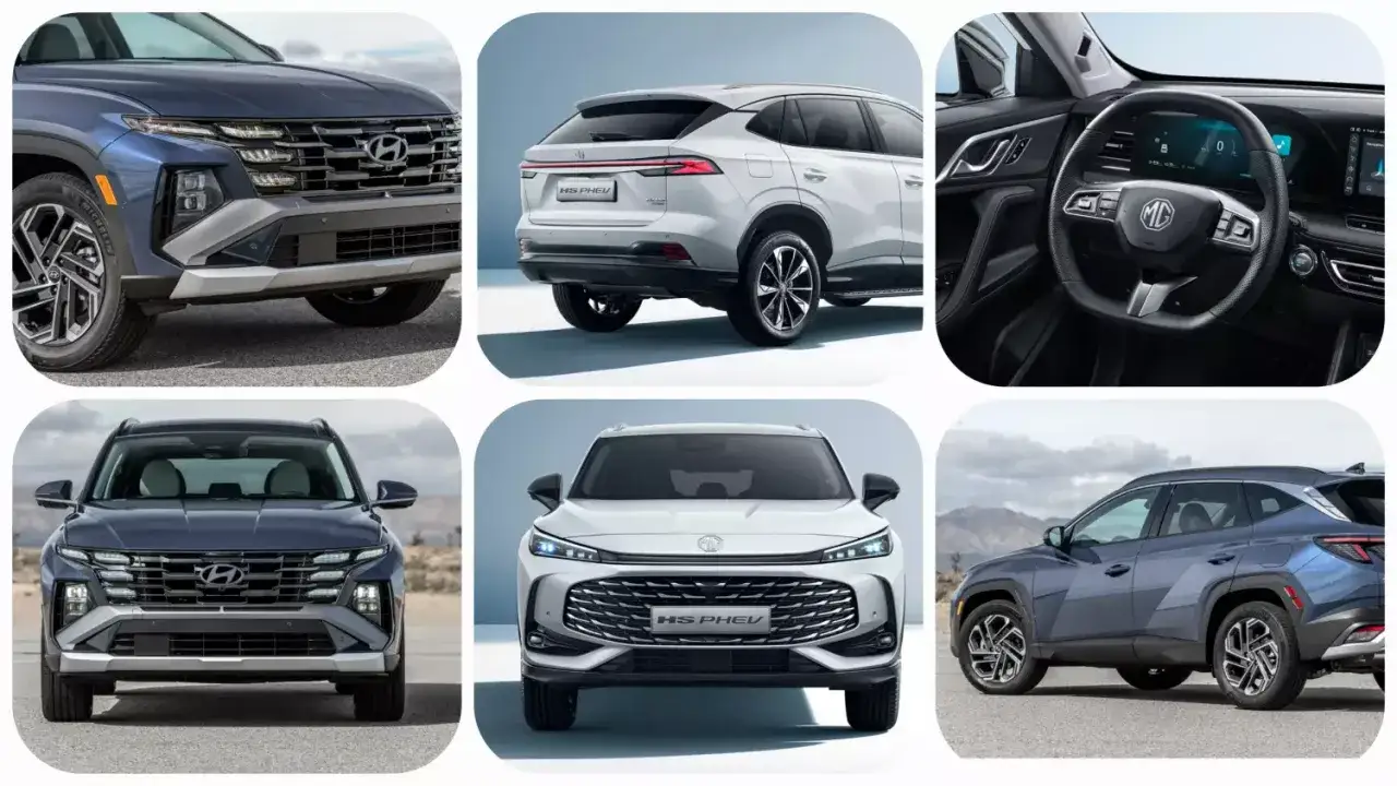 Hyundai Tucson: jaki silnik wybrać? Zobacz detale przodu i boku SUV-a, wnętrze i tył białego auta.