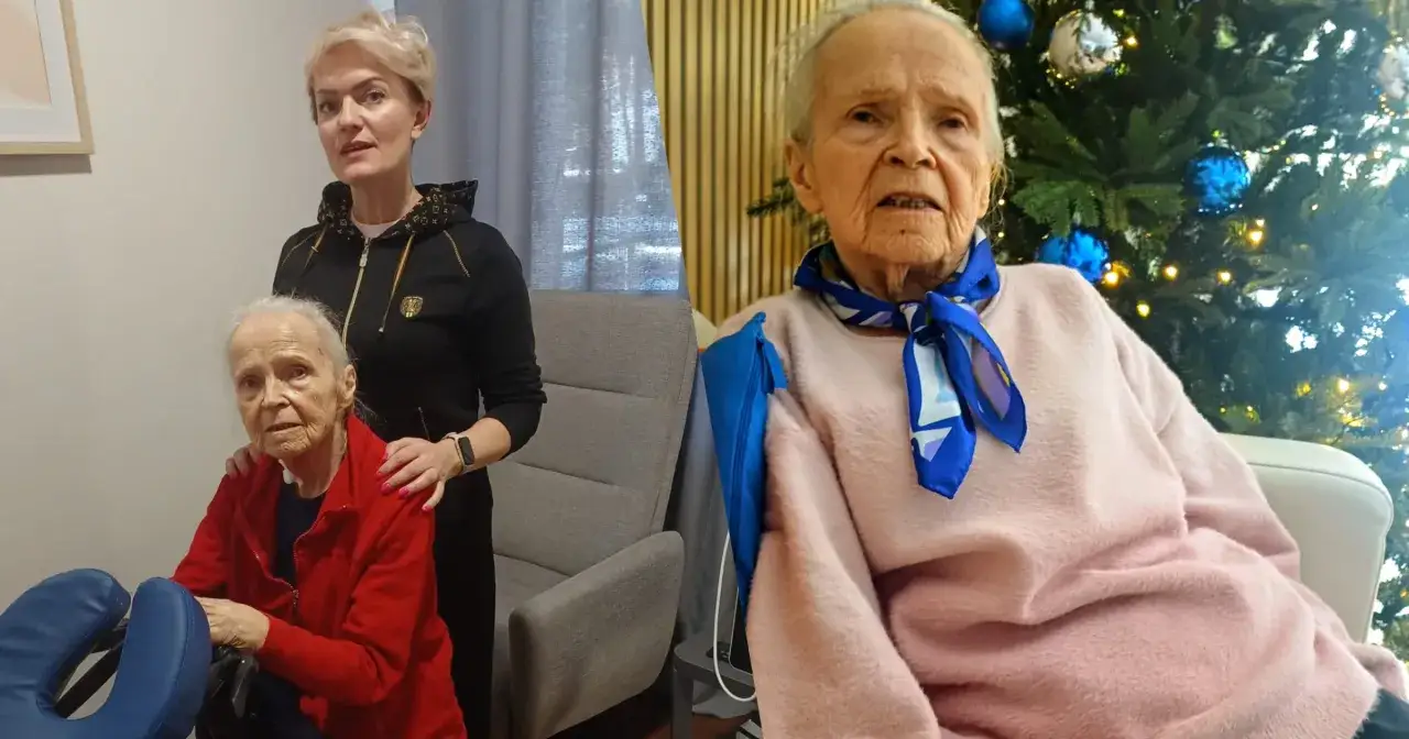 Starsza pani z osteoporozą, która może wpływać na możliwość otrzymania renty, w otoczeniu bliskich.