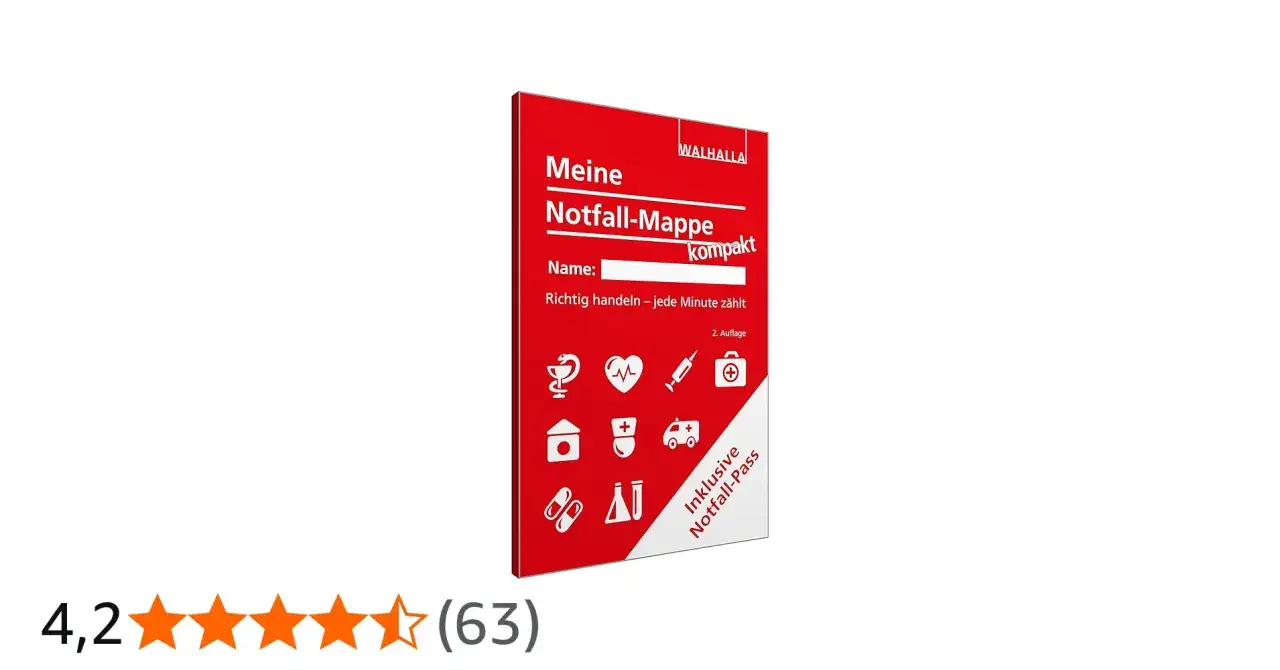 Rote Notfall-Mappe mit Symbolen für Erste Hilfe. Ideal für die Packliste Klassenfahrt Lehrer.