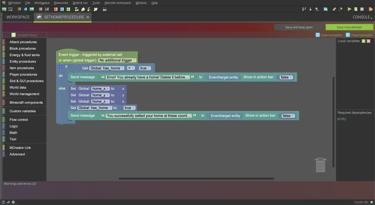 MCreator interface tutorial