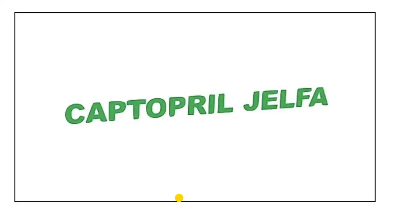 Napis CAPTOPRIL JELFA w kolorze zielonym, lekko nachylony.