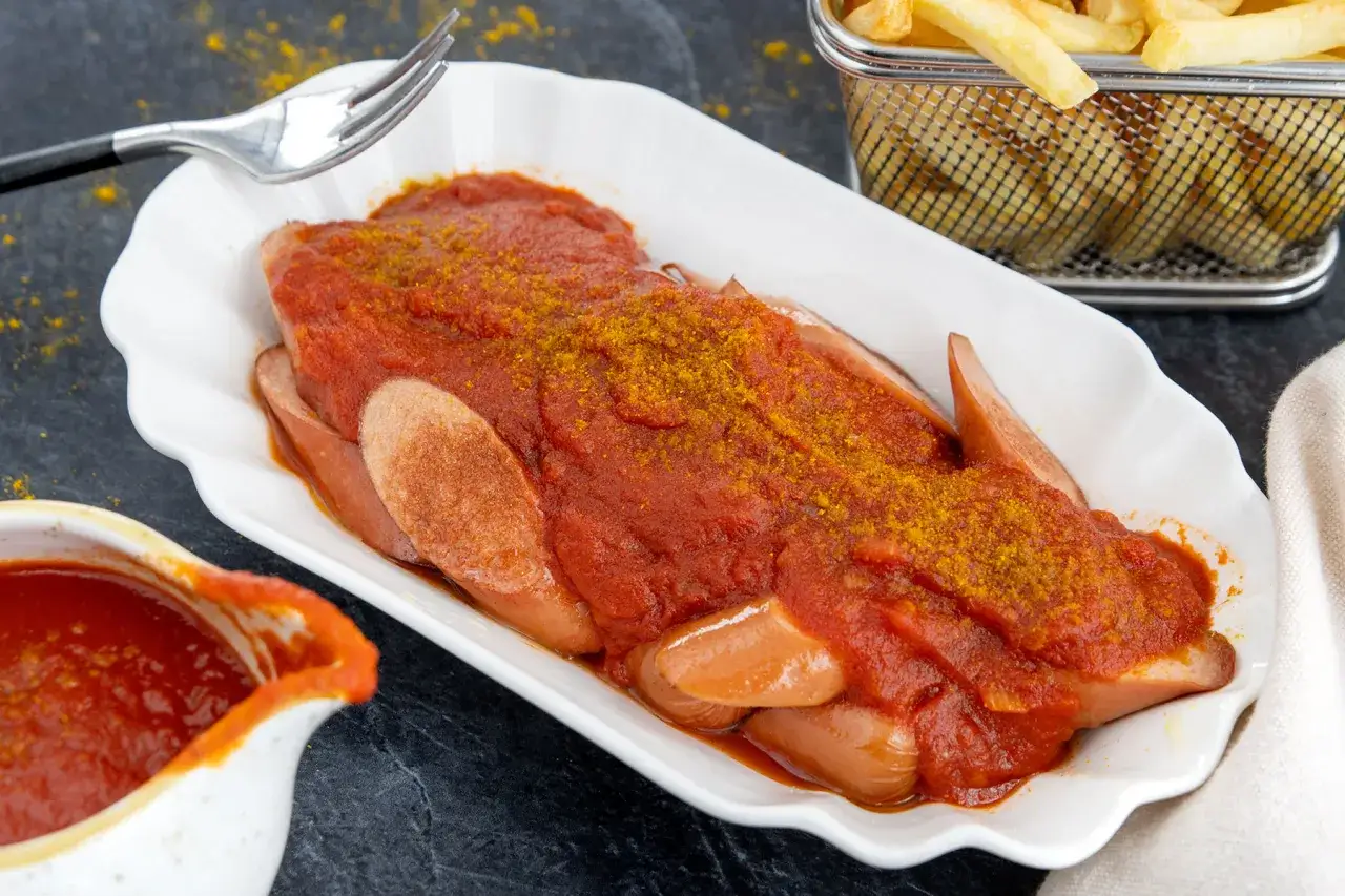 Currywurst mit Pommes und einer leckeren Currysoße. Dieses Currysoße Rezept ist einfach und schnell gemacht.