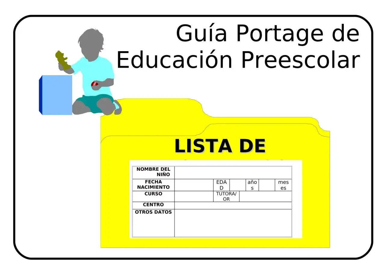 Guía Portage de Educación Preescolar con una lista para registrar datos de niños, incluyendo nombre, fecha de nacimiento y curso.