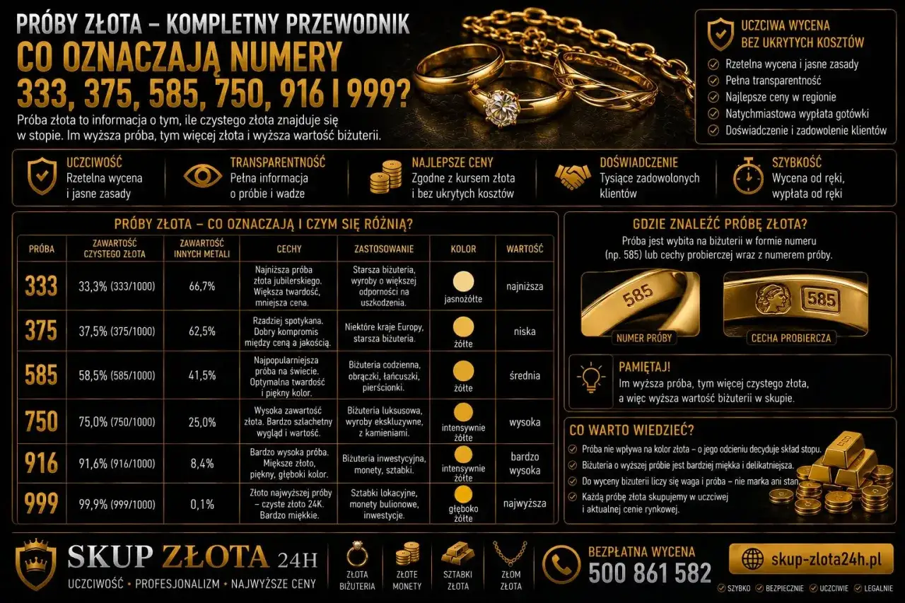 Złota biżuteria z próbą 585, czyli 1 gram złota w 58,5% czystości. Idealna do codziennego noszenia.