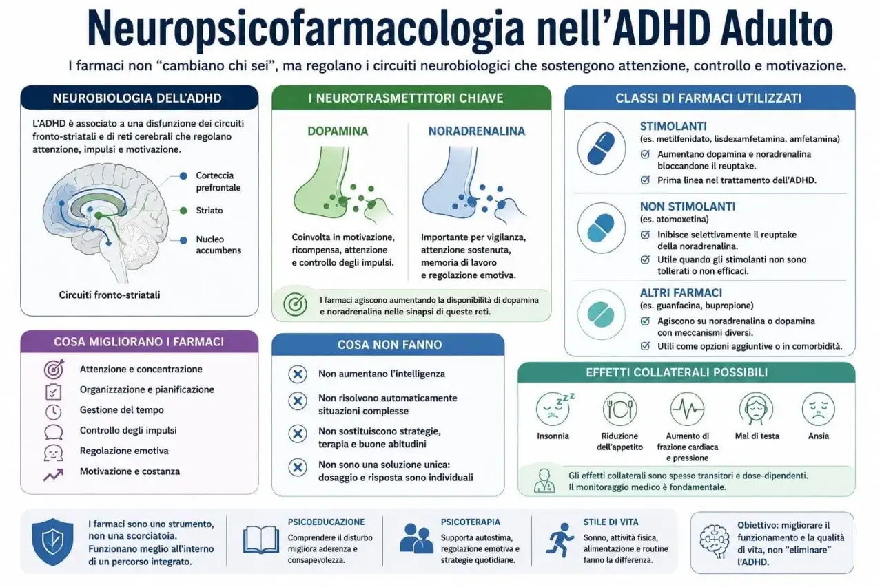ADHD con QI alto: farmaci regolano circuiti neurobiologici per attenzione, controllo e motivazione, non l'intelligenza.