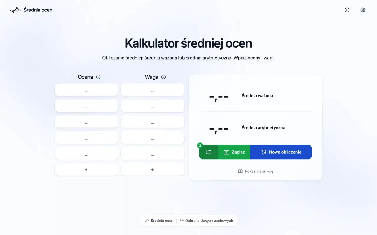 Kalkulator średniej ocen pozwala obliczyć średnią ważoną lub arytmetyczną. Od jakiej średniej jest 4? Wpisz oceny i wagi.