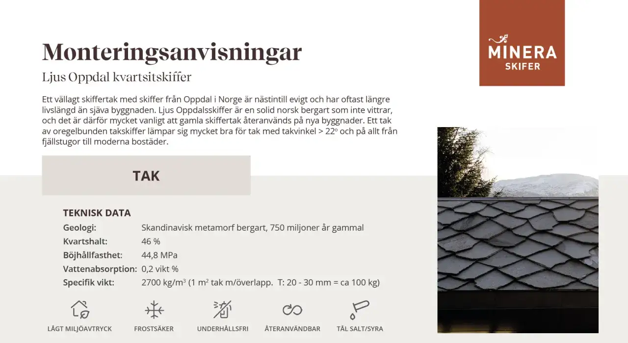 Tak av skifferplattor i Oppdal, Norge. Ett hållbart och vackert tak som passar både fjällstugor och moderna bostäder.
