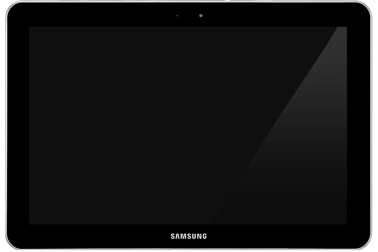 Ein schwarzer Samsung Tablet-Bildschirm, der nicht mehr angeht. Das Samsung-Logo ist unten sichtbar.