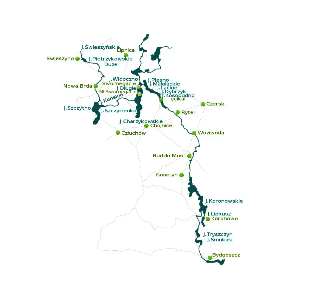 mapa szlaku kajakowego Brdy