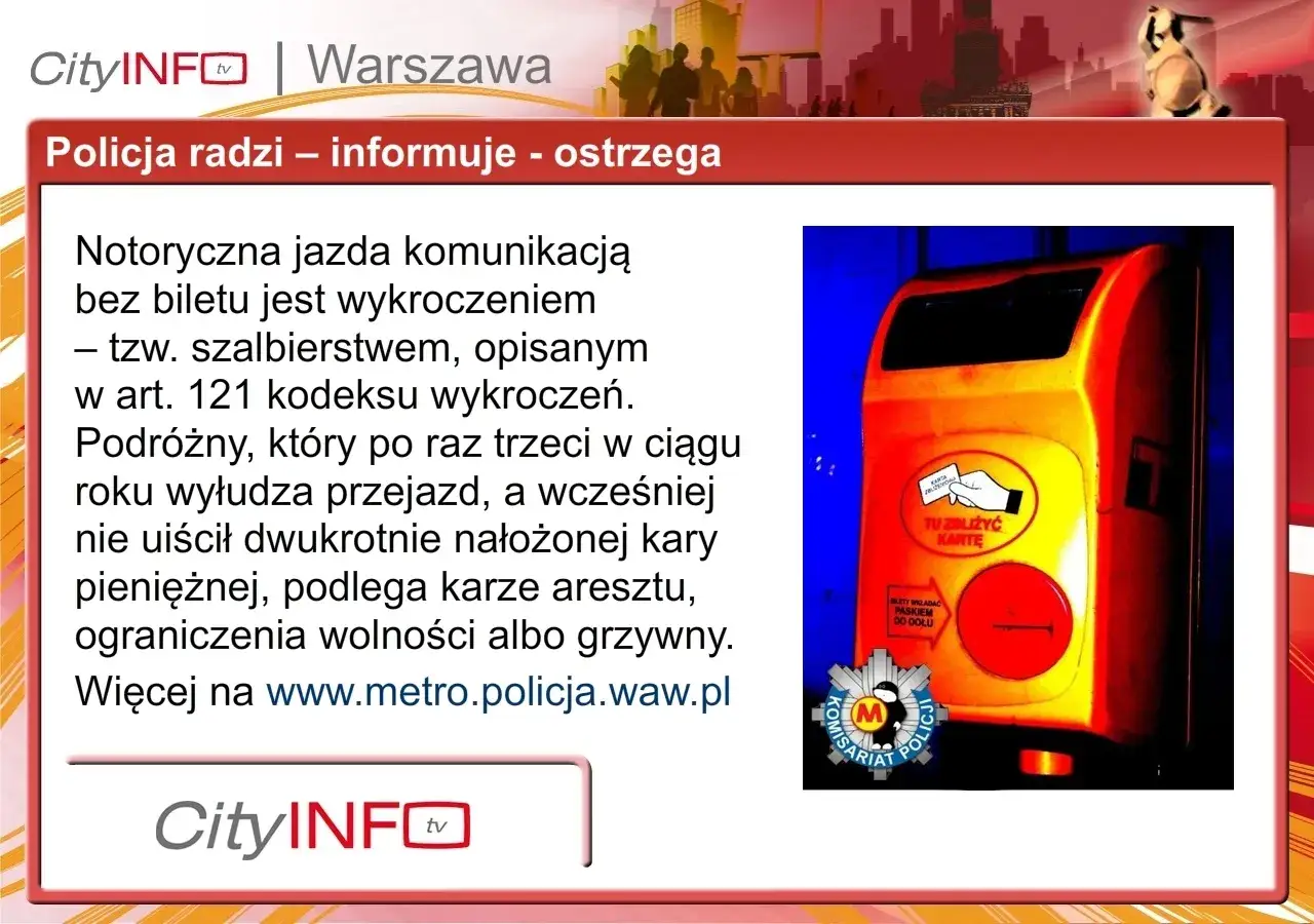 Policja ostrzega przed szalbierstwem w komunikacji miejskiej. Jazda bez biletu to wykroczenie, za które grożą kary, w tym areszt.