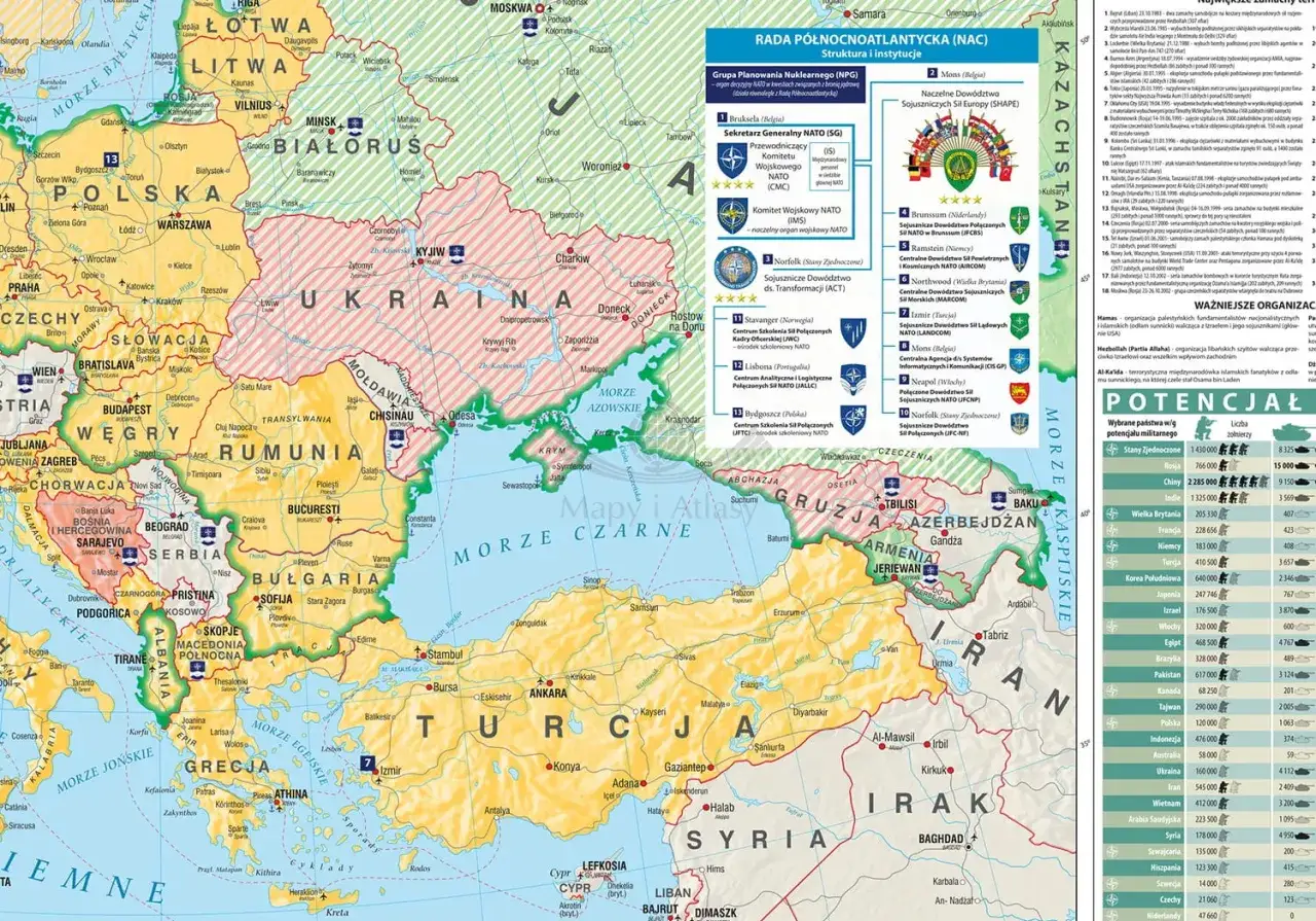 Mapa Europy Środkowo-Wschodniej, gdzie znajduje się Polska, z zaznaczonymi krajami NATO i ich strukturami.