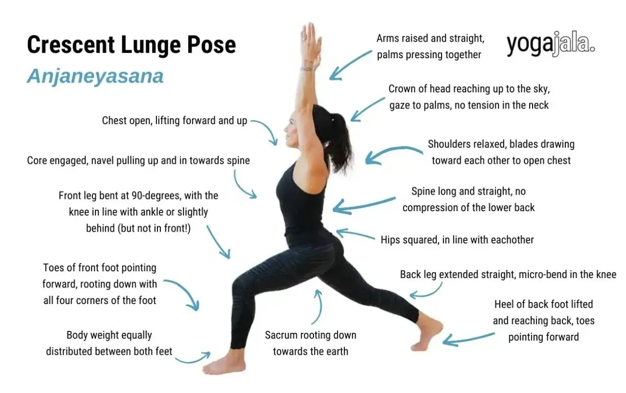 Donna in posizione di Ashta Chandrasana, con braccia tese verso l'alto e petto aperto.