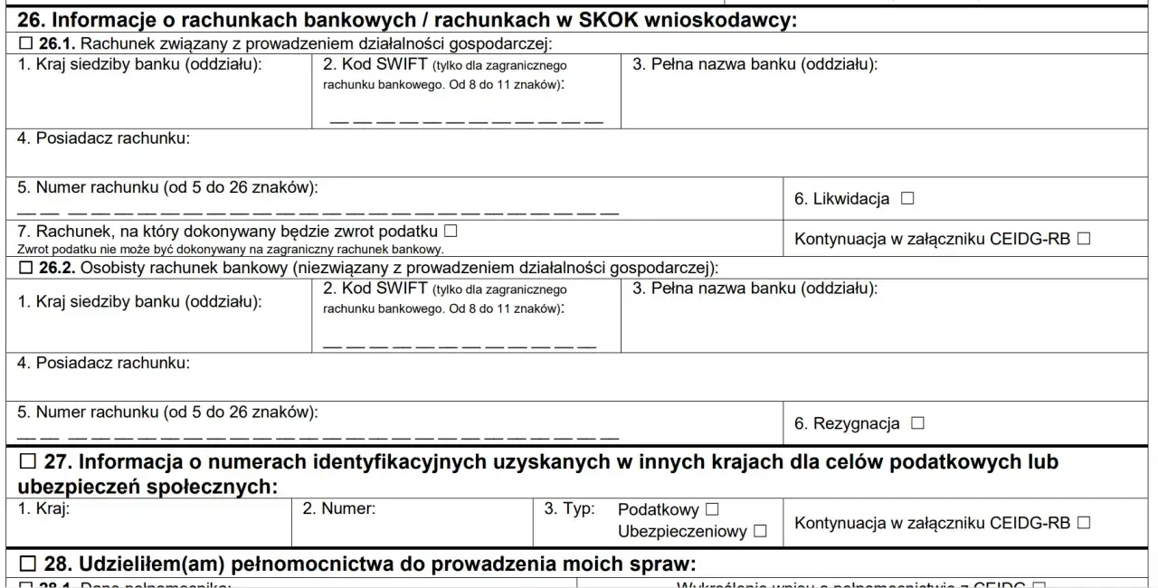 Formularz zawiera sekcję