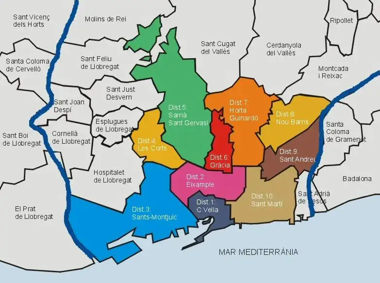 mapa dzielnic Barcelony