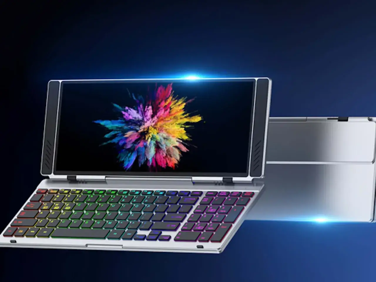 Chromebook co to? Nowoczesny laptop z podświetlaną klawiaturą i kolorowym wybuchem na ekranie.