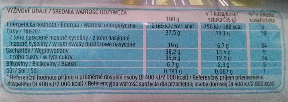 Kinder Maxi King wartości odżywcze tabela