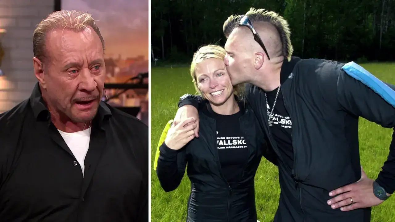 Zeke och Indra, en man kysser en kvinna i gr&ouml;ngr&auml;s. Till v&auml;nster en man med t&aring;rar i &ouml;gonen.