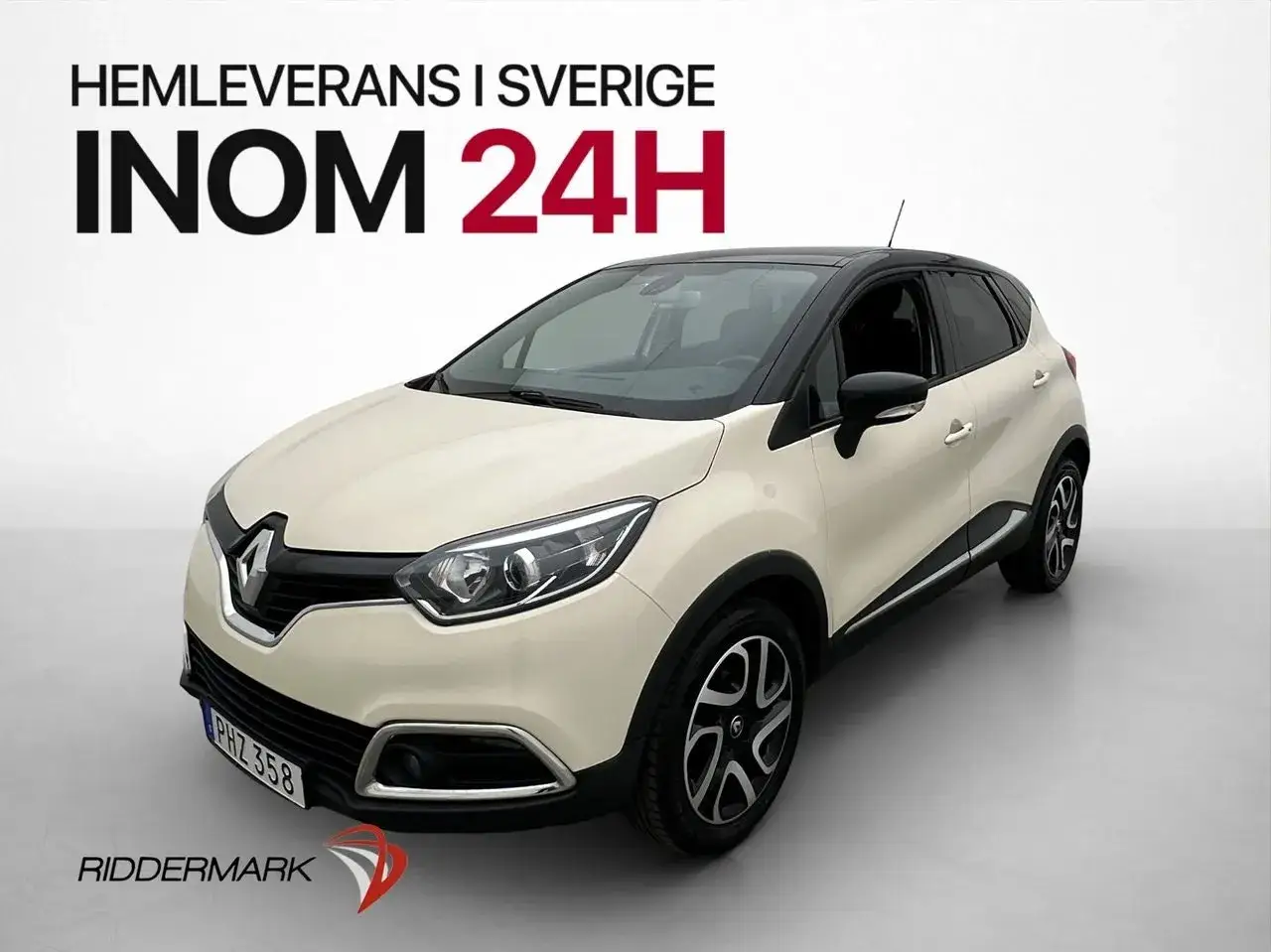 En vit begagnad Renault Captur med svart tak. Hemleverans inom 24h i Sverige.