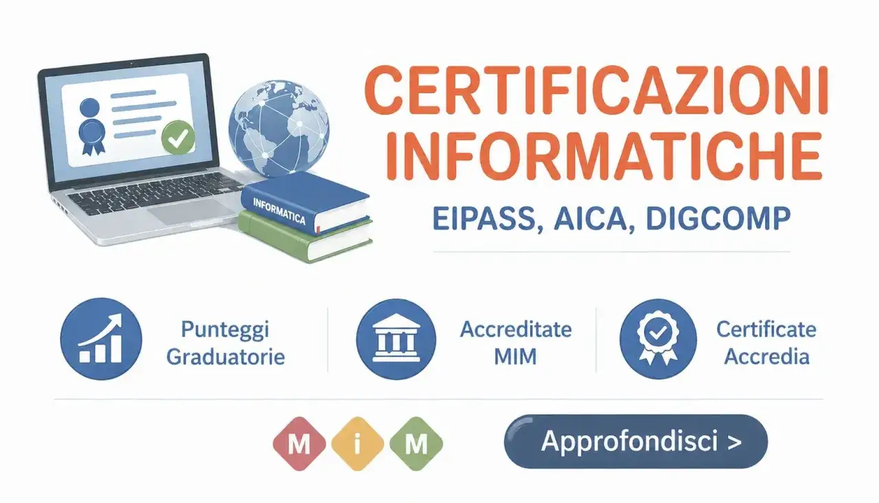 Certificazioni informatiche riconosciute dal MIUR: EIPASS, AICA, DIGCOMP. Valide per punteggi, accreditate MIM e certificate Accredia.