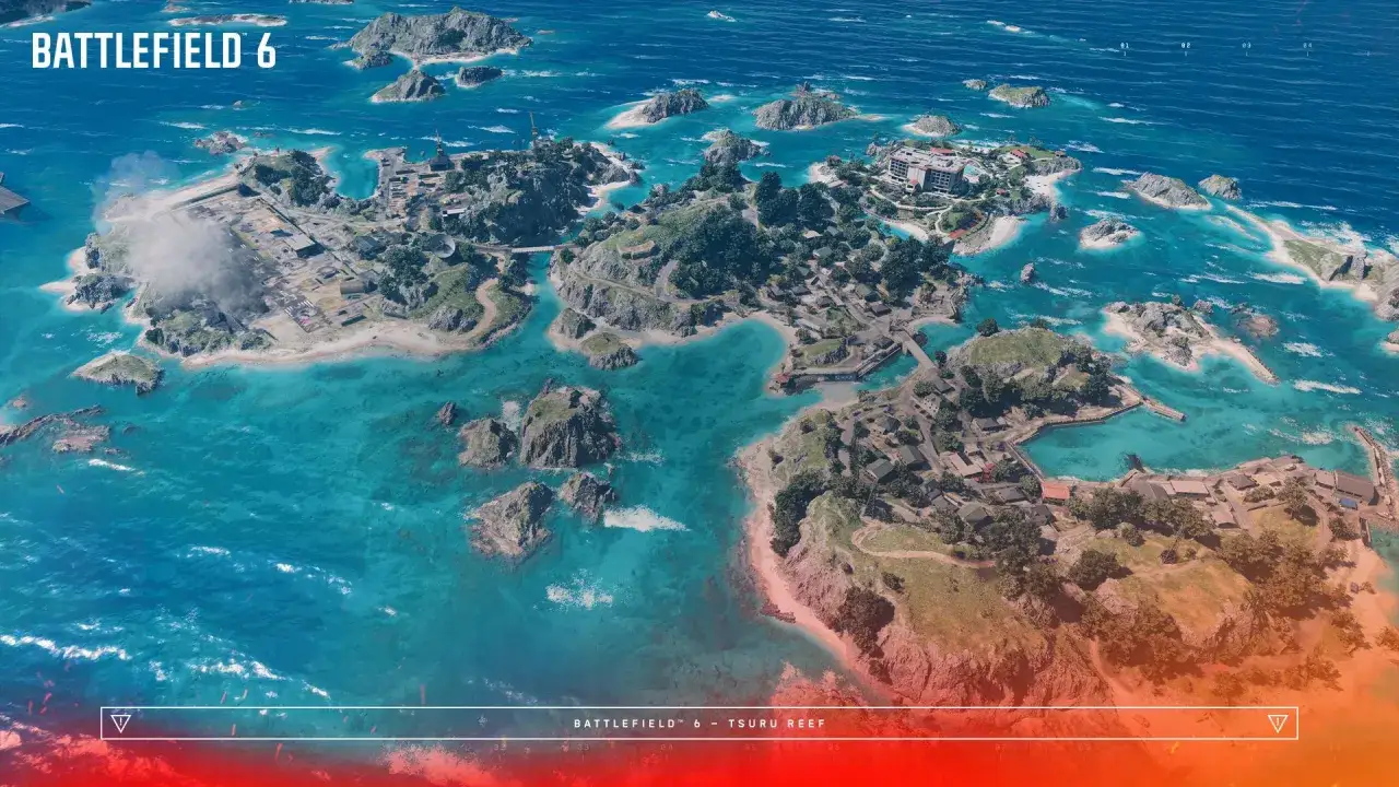 Tropikalna wyspa z zabudowaniami i lotniskiem, idealna na starcia w Battlefield 6.