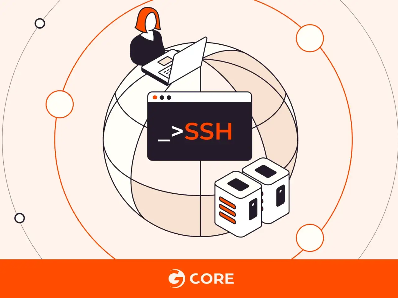 Une personne utilise un ordinateur portable pour g&eacute;n&eacute;rer une cl&eacute; SSH sur Ubuntu. Deux serveurs sont repr&eacute;sent&eacute;s.