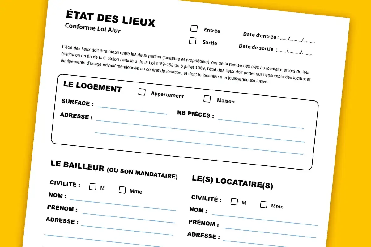 Document d'état des lieux pour fixer la date d'état des lieux de sortie. Il détaille le logement, le bailleur et le locataire.