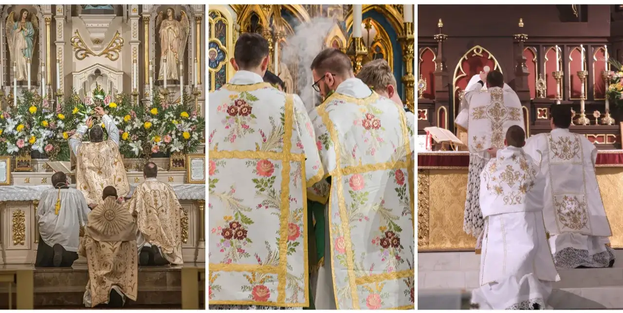 Clergy in ornate vestments celebrate Mass on the 7th Sunday of Easter, a solemn occasion marked by prayer and tradition.
