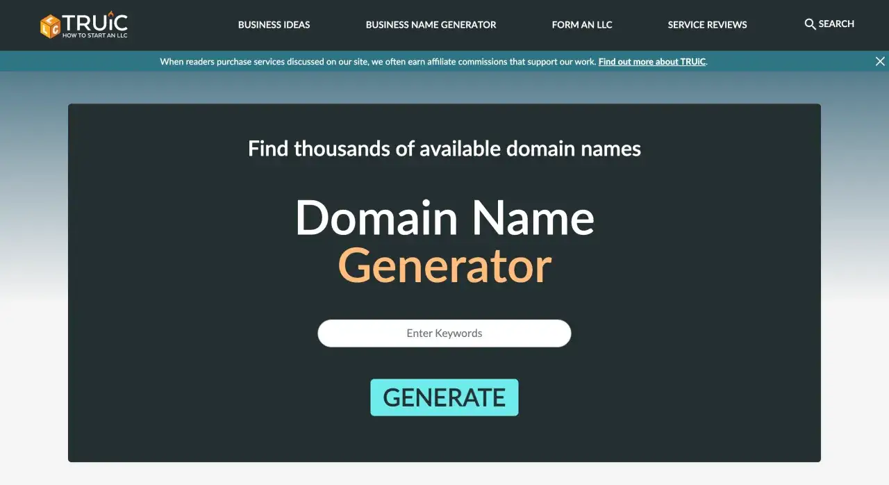 Générateur de nom de site web pour trouver des noms de domaine disponibles. Entrez vos mots-clés pour commencer.