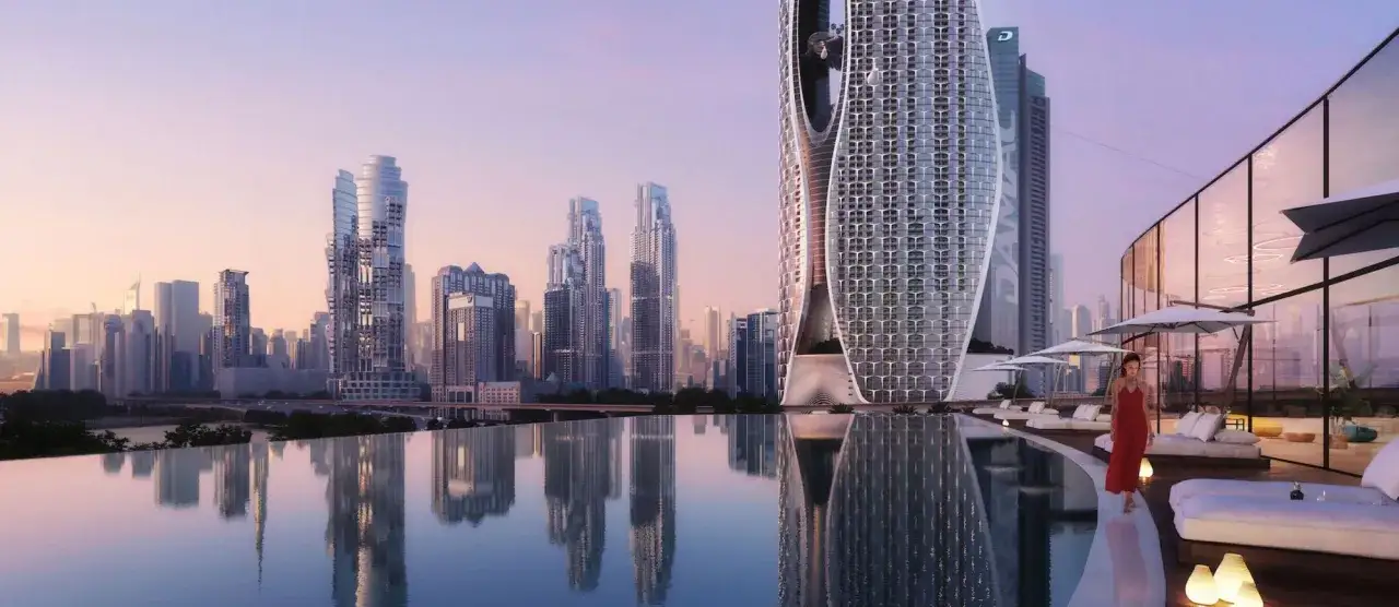 Luksusowy basen z widokiem na drapacze chmur w Dubaju. Zastanawiasz się, ile kosztują mieszkania w Dubaju? To miejsce może być Twoje.