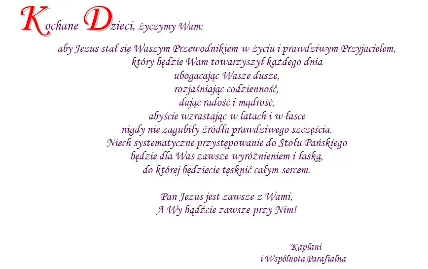 Przykłady życzeń komunijnych dla dziecka