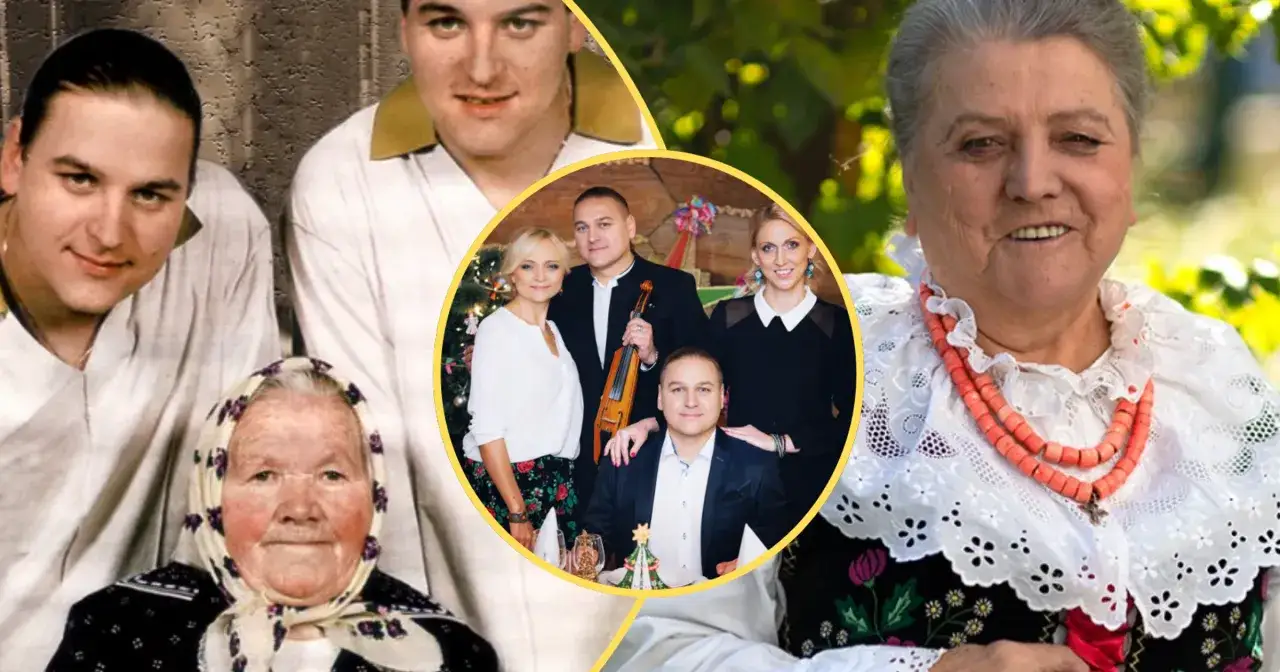 Rodzina Golców: babcia, mama i synowie. Wesołe święta z muzyką i tradycyjnymi strojami.