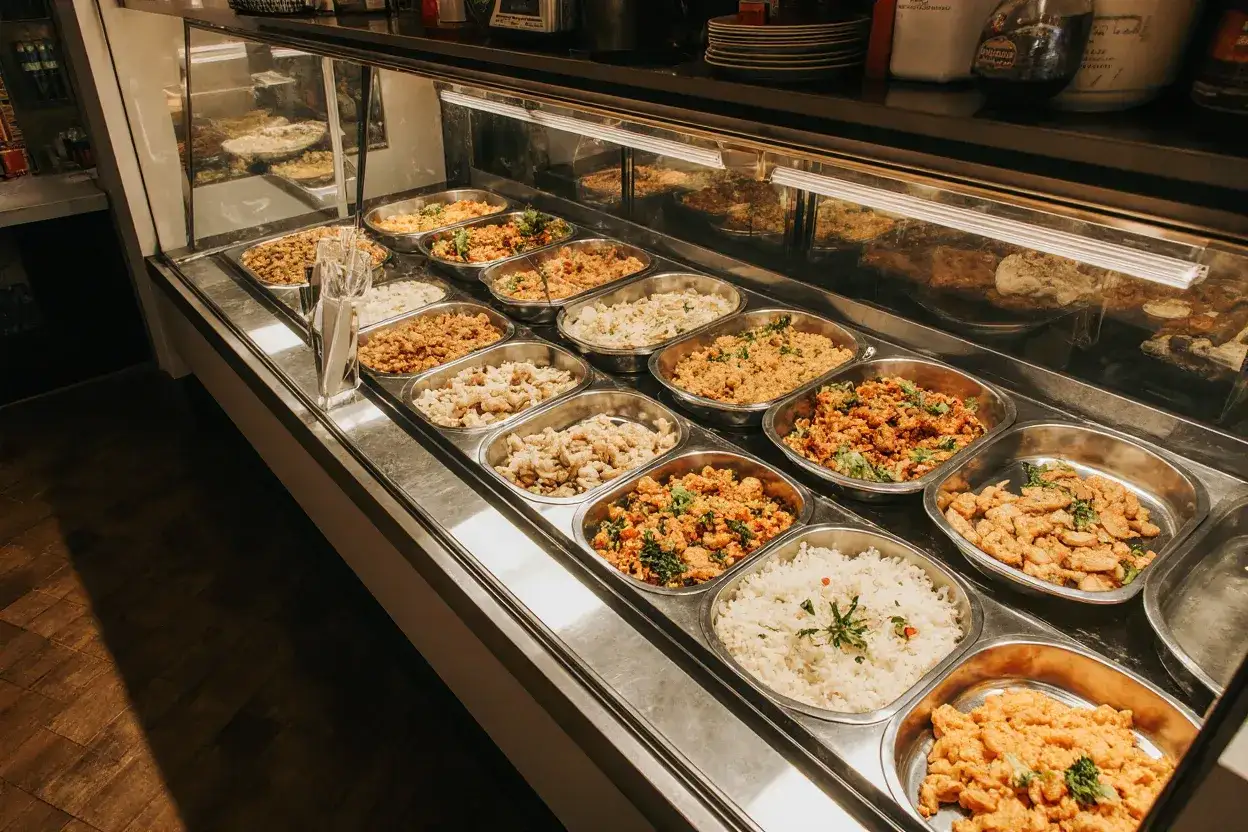 Un negocio de comida para llevar es rentable, como demuestra esta vitrina llena de deliciosos platos.