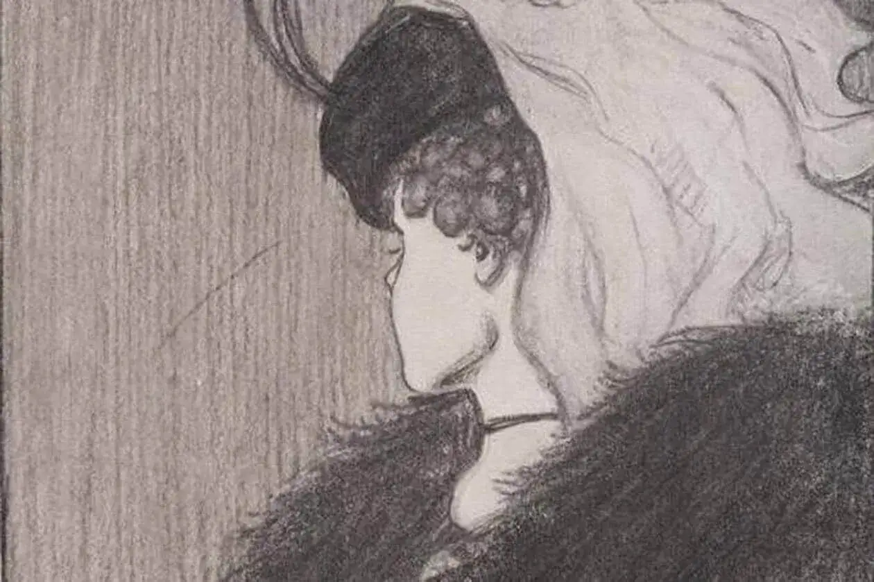 Un dessin trompe l'oeil d'un visage, où le profil d'une femme se transforme en celui d'un homme.