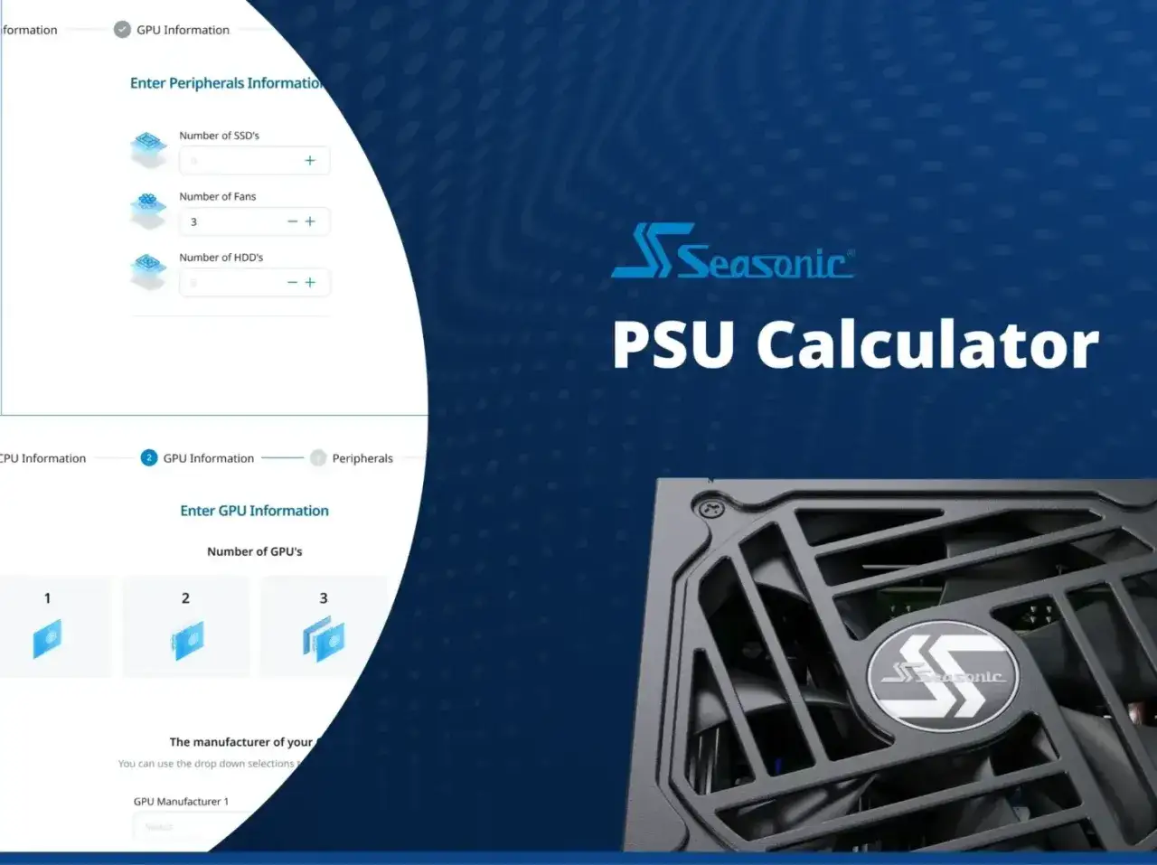 Calculadora de Seasonic para saber qué fuente de alimentación necesito. Introduce datos de tus componentes.