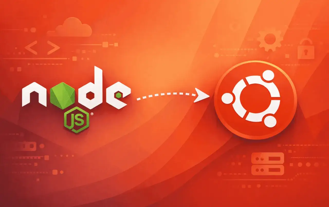 Icône Node.js pointant vers le logo Ubuntu, symbolisant l'installation de Node.js sur Ubuntu.