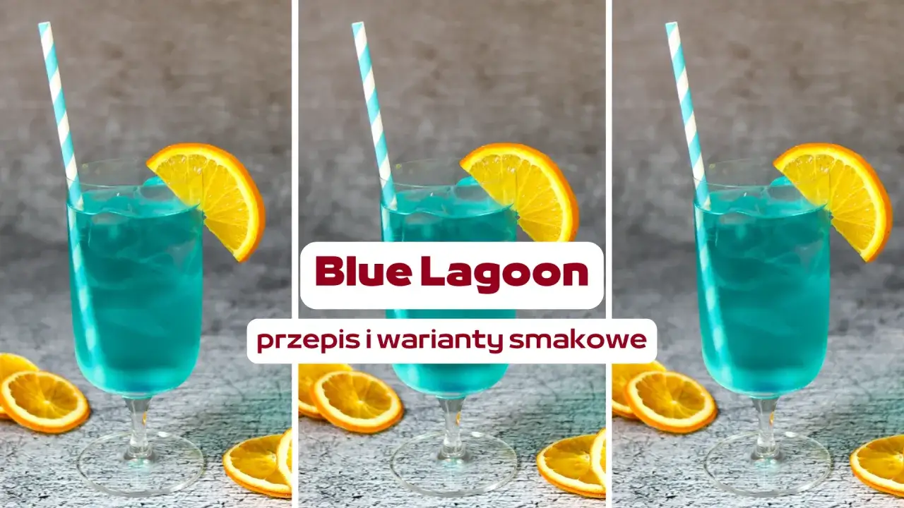 Blue Lagoon drink przepis: orzeźwiający, niebieski koktajl z plasterkiem pomarańczy i słomką.