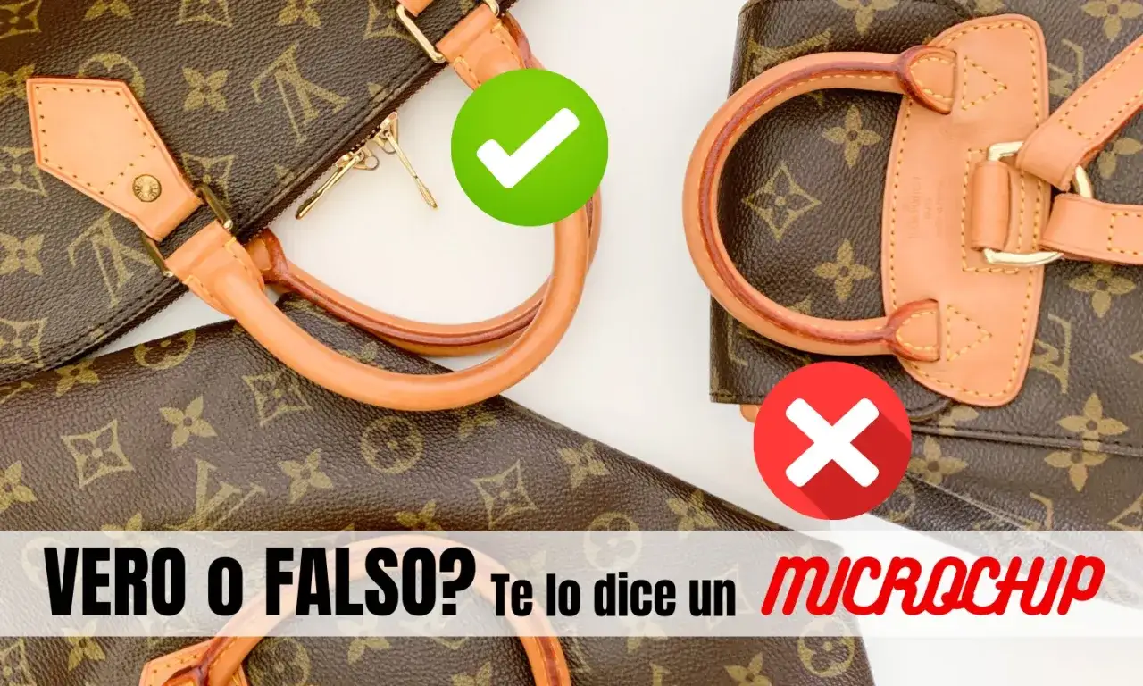 Borse Louis Vuitton: un segno di spunta verde indica un marchio louis vuitton originale, una croce rossa un falso.