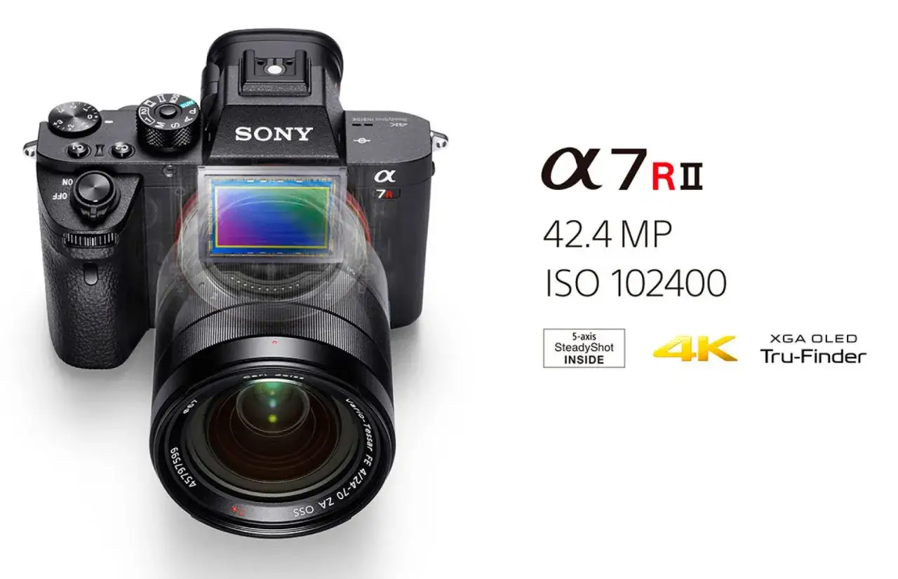 La Sony a7R II, con sensore da 42.4 MP e ISO 102400, cattura dettagli incredibili.