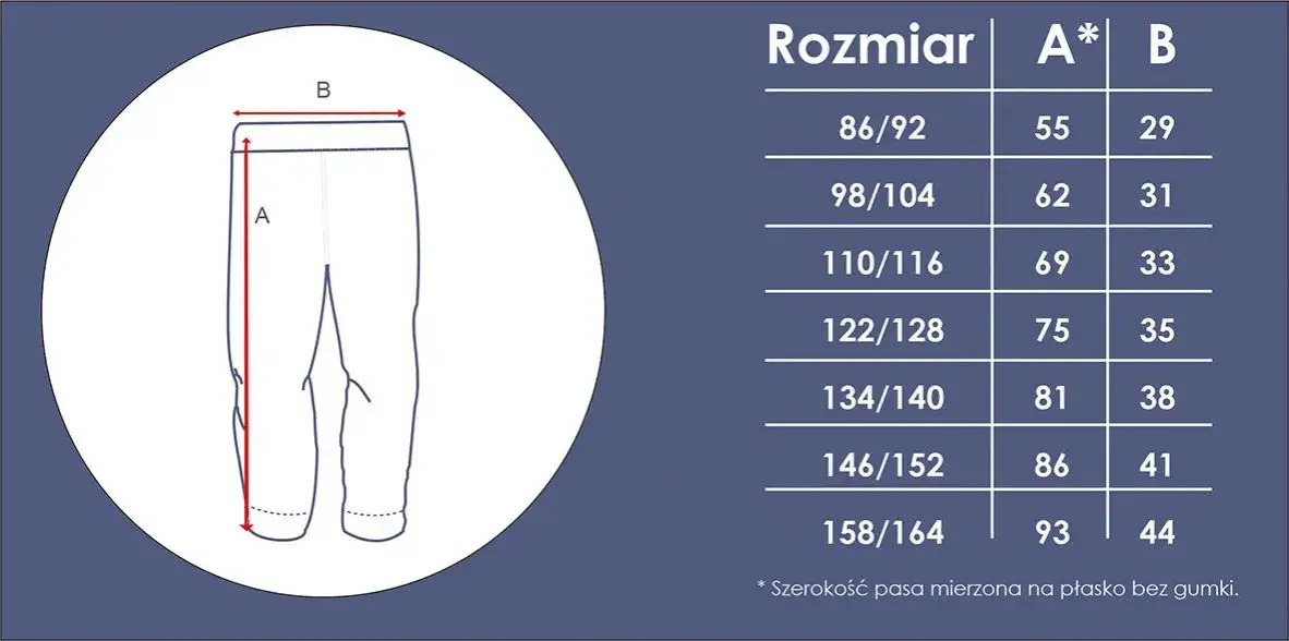Tabela rozmiarów spodnie dziecięce