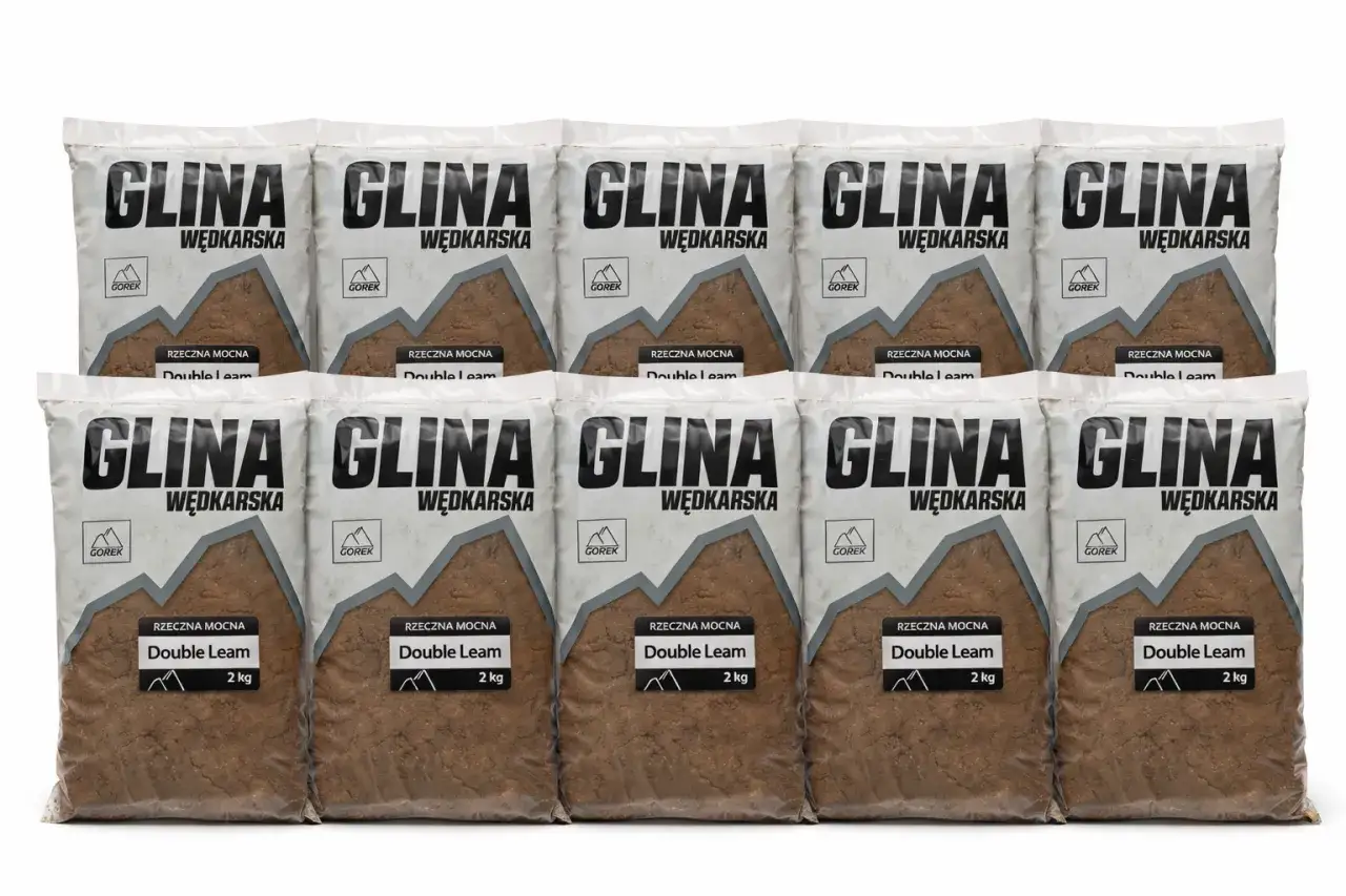 Dziesięć worków gliny wędkarskiej, każdy po 2 kg. Idealna glina do zanęty dla każdego wędkarza.