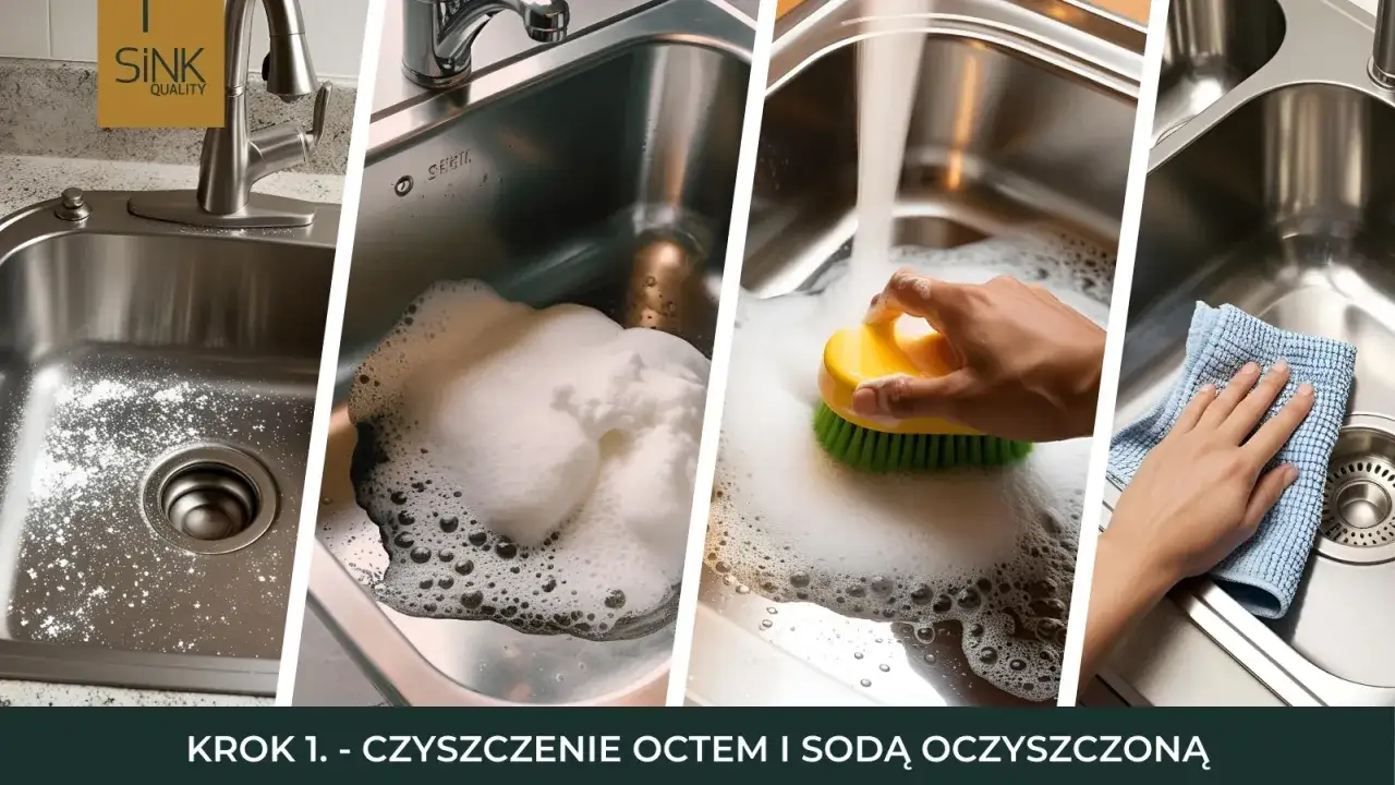 zlew ze stali nierdzewnej przed i po polerowaniu domowymi sposobami