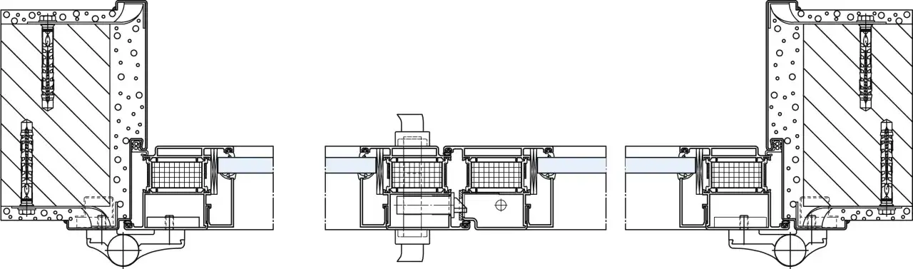 Technische Zeichnung einer Fensterkonstruktion, die den Einbau gem&auml;&szlig; DIN 18100 zeigt.