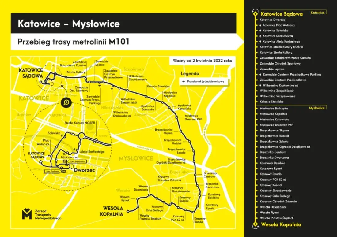 Mapa dojazdu Dworzec Sądowa Katowice komunikacja miejska