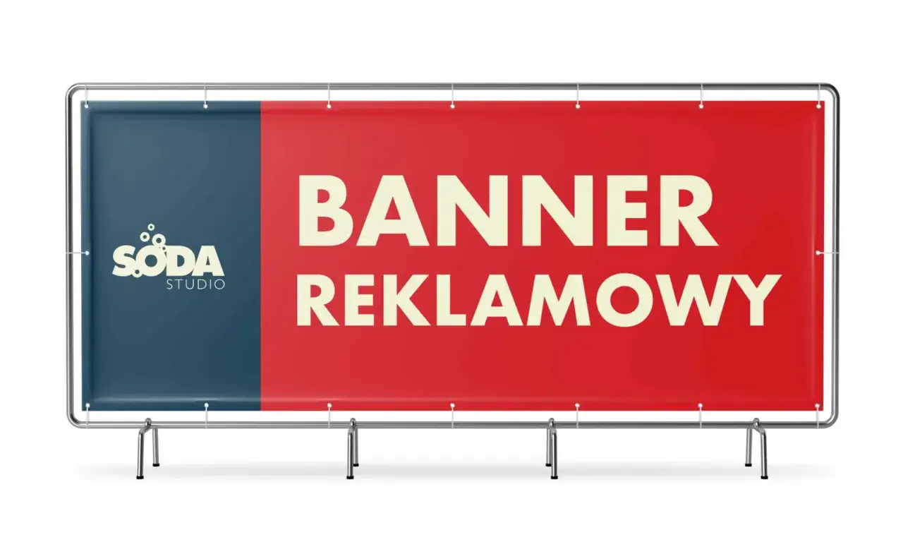 Grafika rastrowa przykłady: czerwony baner reklamowy z logo