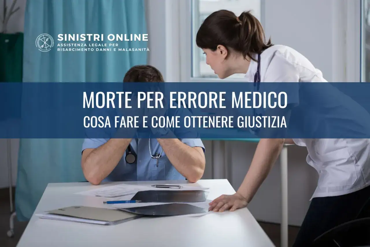 Assistenza legale per risarcimento danni e malasanità. Medico sconvolto, infermiera preoccupata. Titolo: Morte per errore medico.