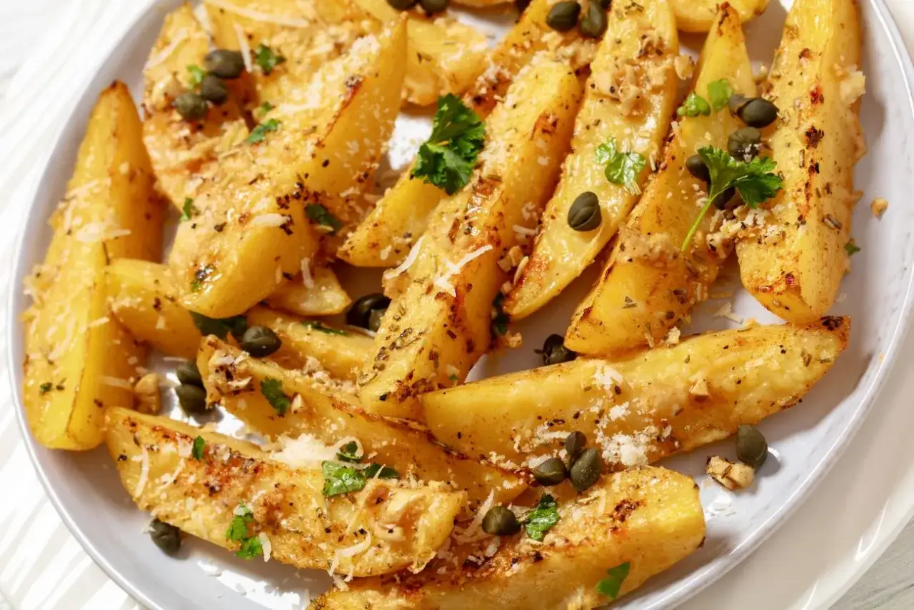Pieczone ziemniaki z parmezanem i kaparami – dowód na to, co można zrobić z samych ziemniaków. Pyszna przekąska!