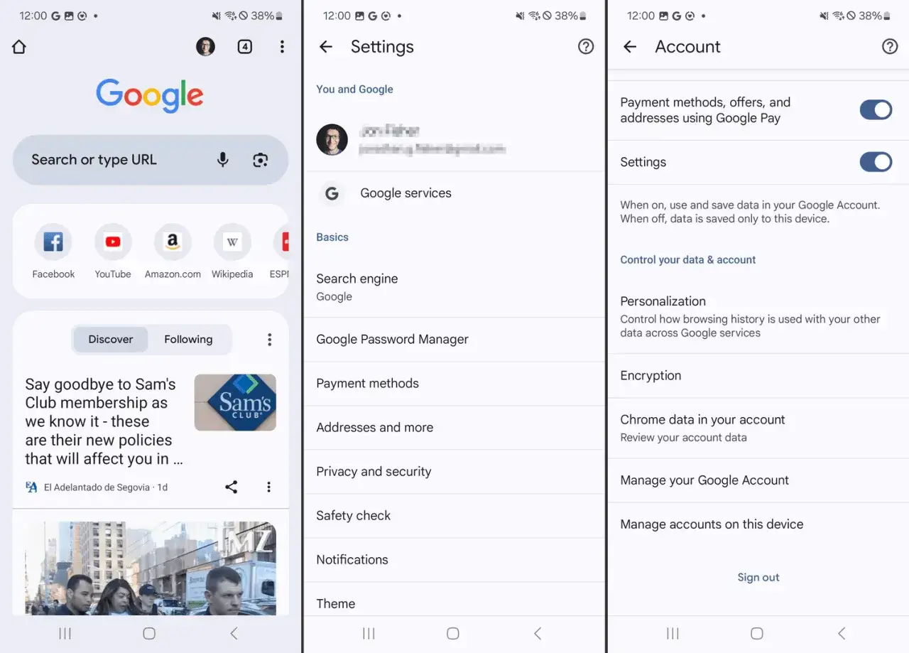 Jak wylogować się z konta Google na tablecie? Ekran ustawień Chrome, sekcja