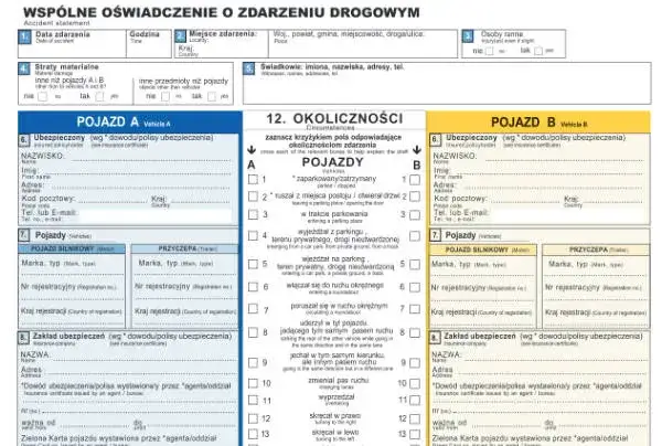 wzór oświadczenia o kolizji wypełniony