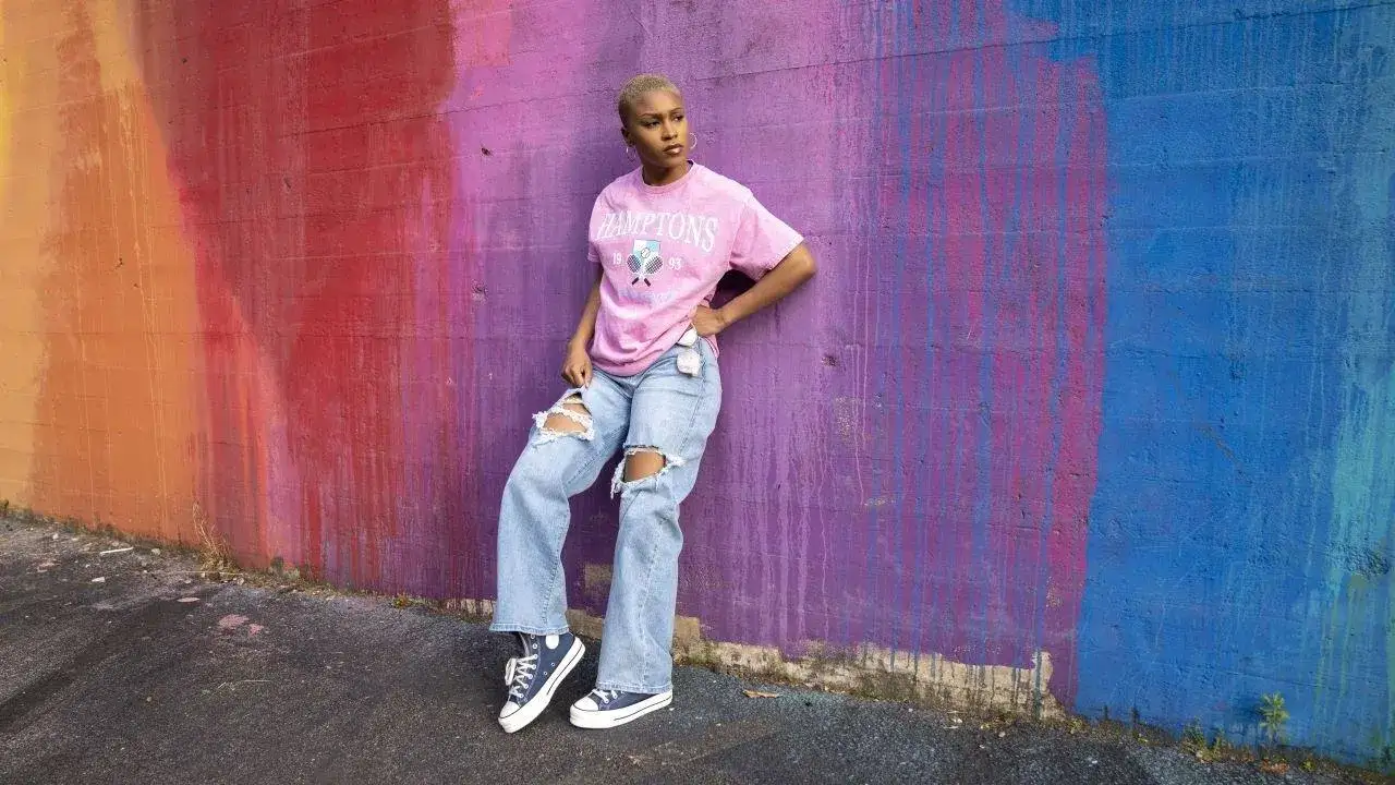 streetwear style with Nike Air Force 1 and wide jeans